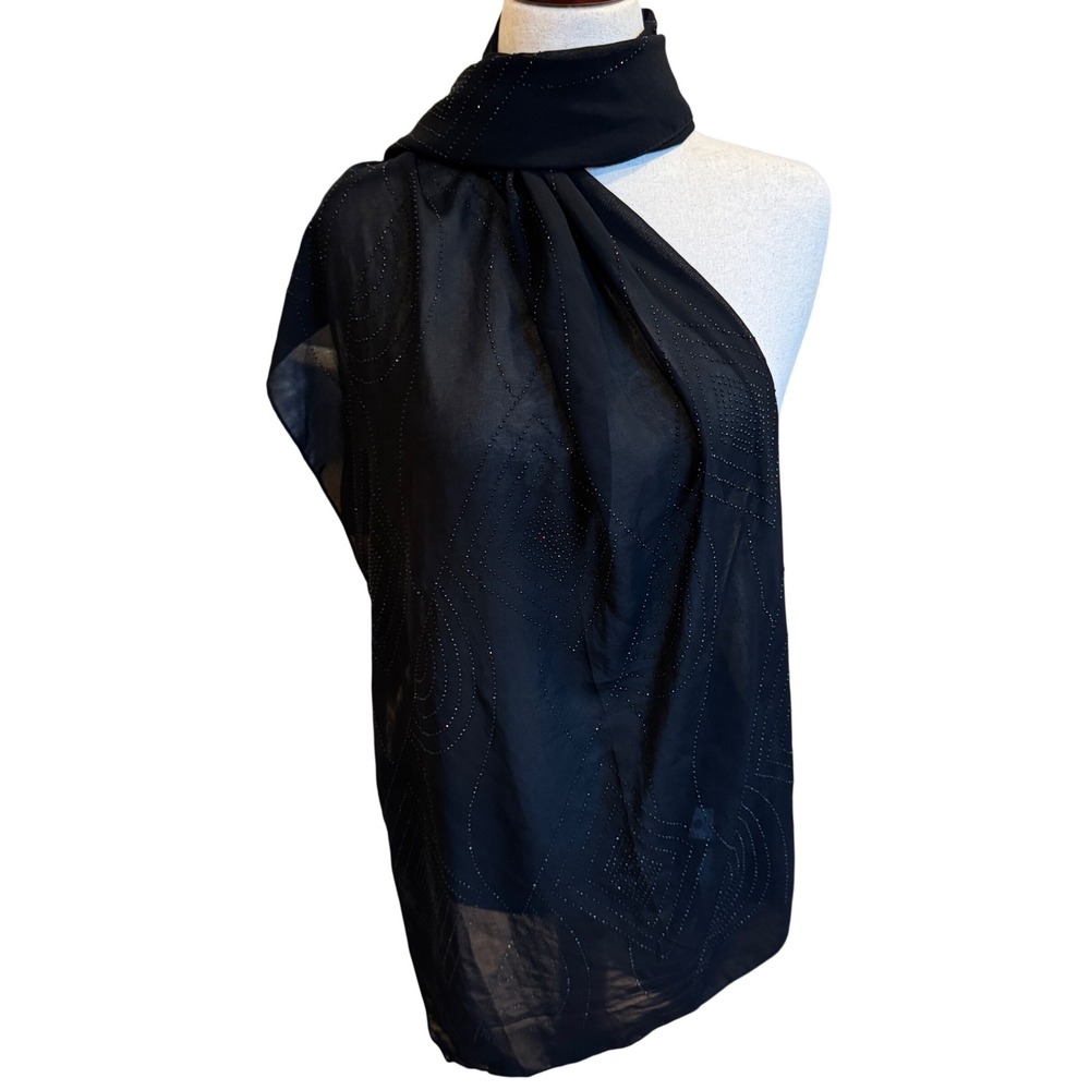 Jessica McClintock Black Beaded Sheer Evening Scarf Shawl Geometric Wrap NWT